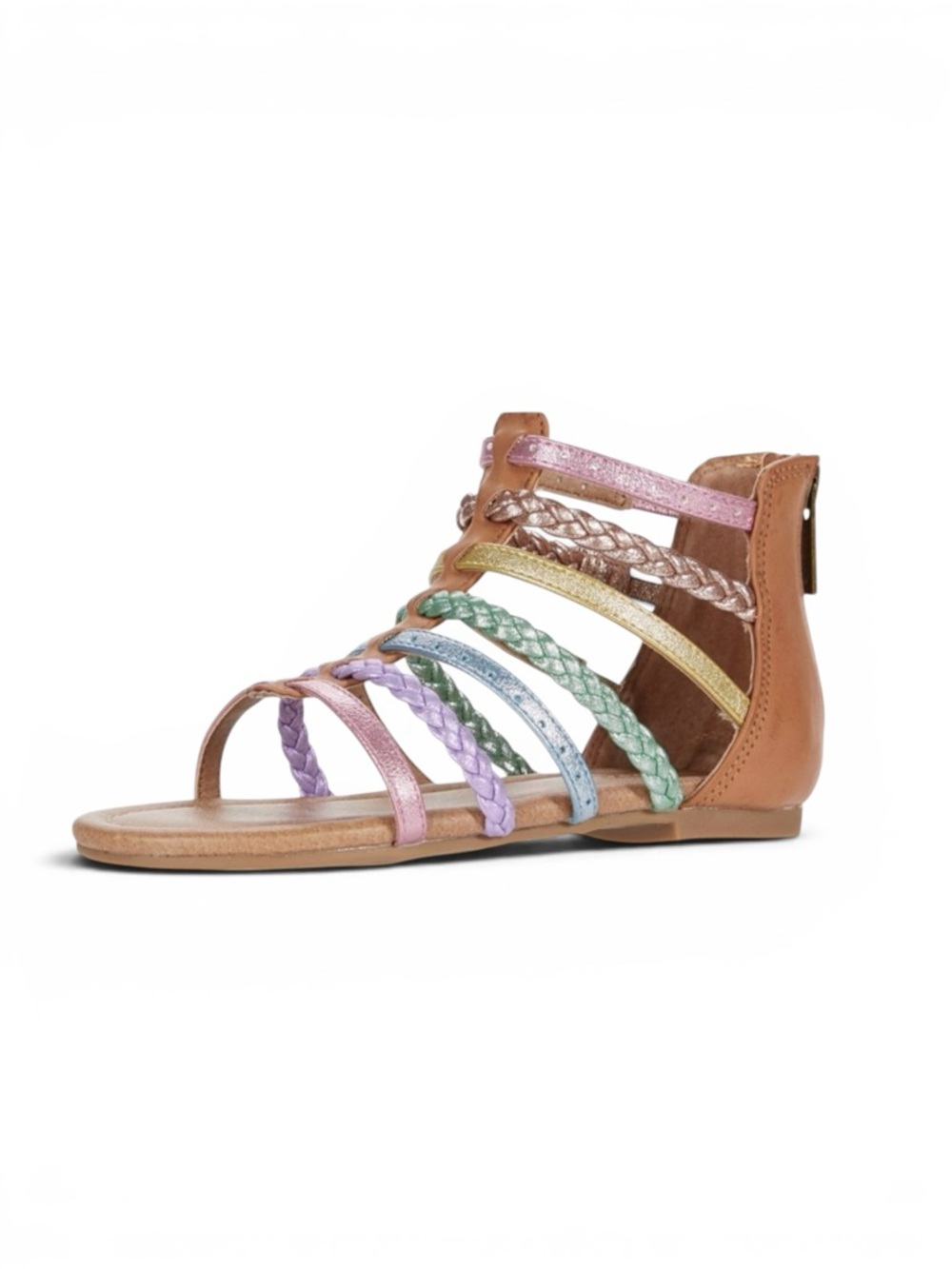 Nina Girls Gladiator Sandals | Size 12M | Pastel Rainbow Straps